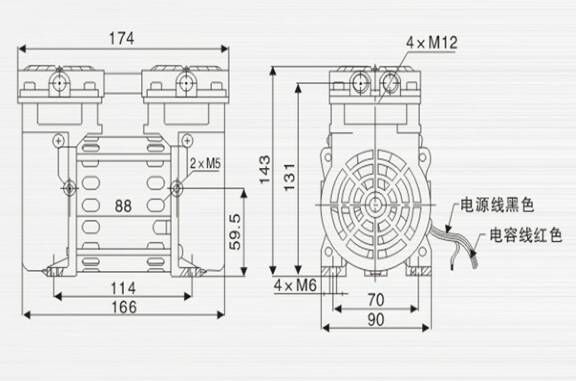 JP-40V美容醫療微型真空泵外觀尺寸圖